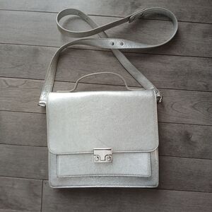 Loeffler Randall Rider satchel crossbody silver leather metallic VGUC msrp 700$